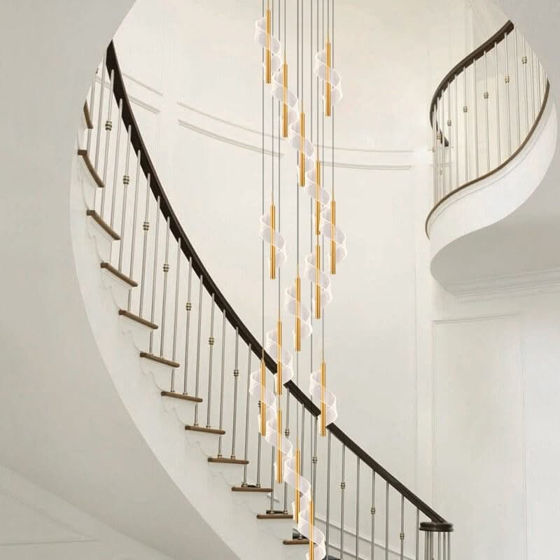 Acrylic Spiral Stairs Chandelier – Black or Gold, 3 to 15 Lights, Warm, Cool & Dimmable