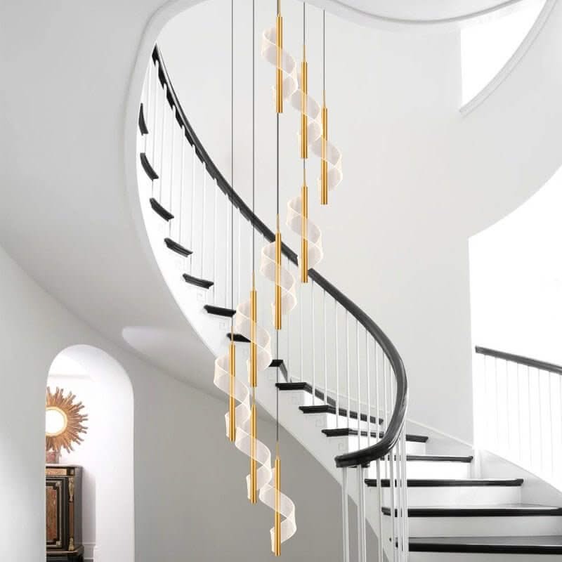 Acrylic Spiral Stairs Chandelier – Black or Gold, 3 to 15 Lights, Warm, Cool & Dimmable