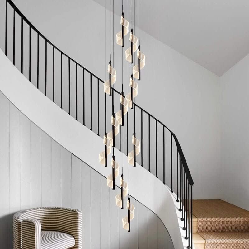 Acrylic Spiral Stairs Chandelier – Black or Gold, 3 to 15 Lights, Warm, Cool & Dimmable