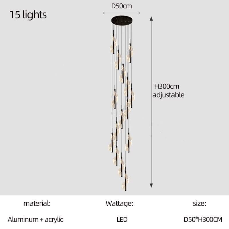 Acrylic Spiral Stairs Chandelier – Black or Gold, 3 to 15 Lights, Warm, Cool & Dimmable