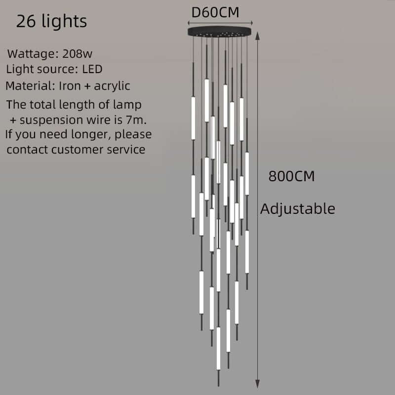 Acrylic Tubes Staircase Chandelier – Gold or Black, 2 to 10 Lights, 3 Colour Modes