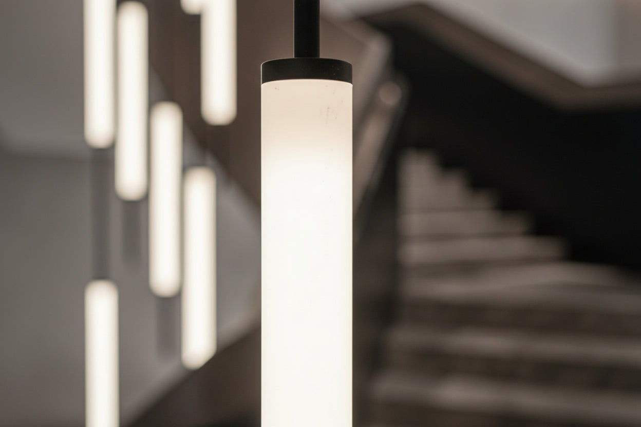 Acrylic Tubes Staircase Chandelier – Gold or Black, 2 to 10 Lights, 3 Colour Modes