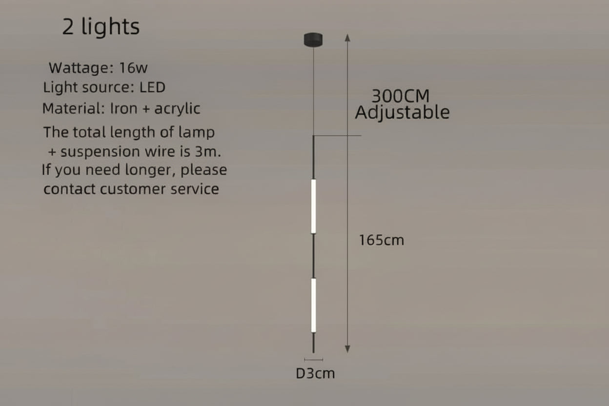 Acrylic Tubes Staircase Chandelier – Gold or Black, 2 to 10 Lights, 3 Colour Modes