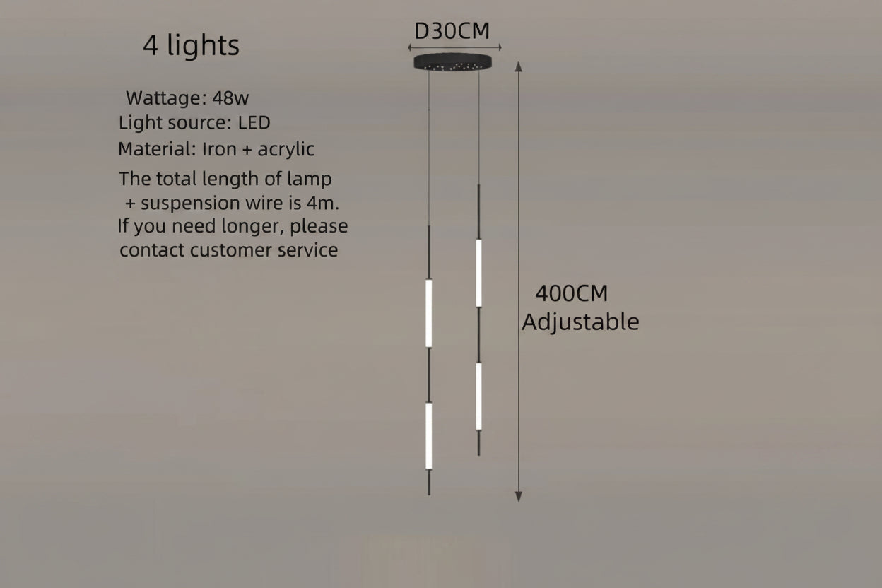 Acrylic Tubes Staircase Chandelier – Gold or Black, 2 to 10 Lights, 3 Colour Modes