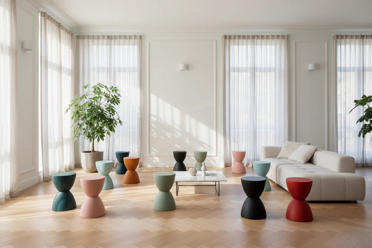 Aesthetic Minimalist Round Stool | Designer Seating in 15 Colours | 30x43cm