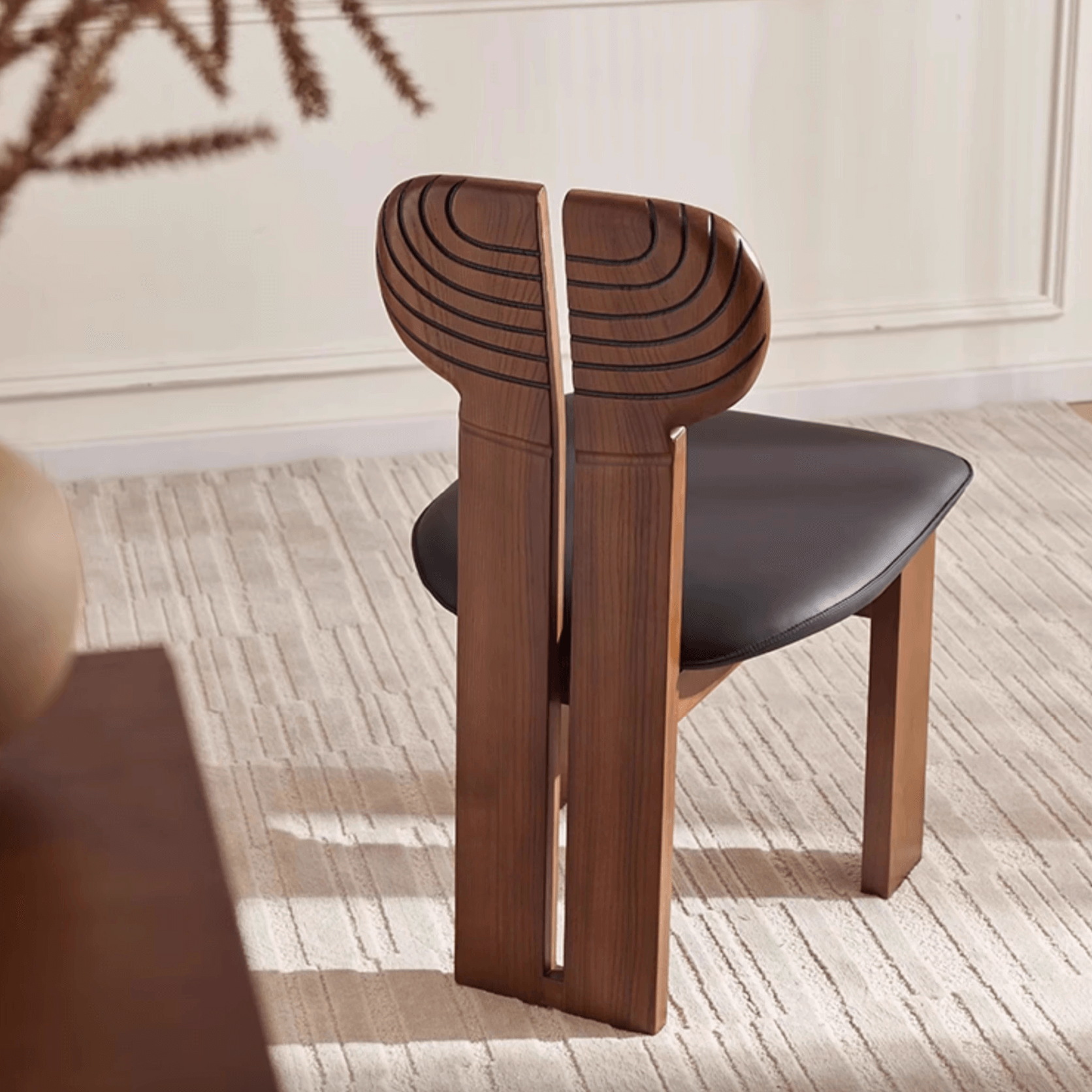 Afro Design Dining Chair | Solid Walnut Wood | Sculptural Curved Backrest