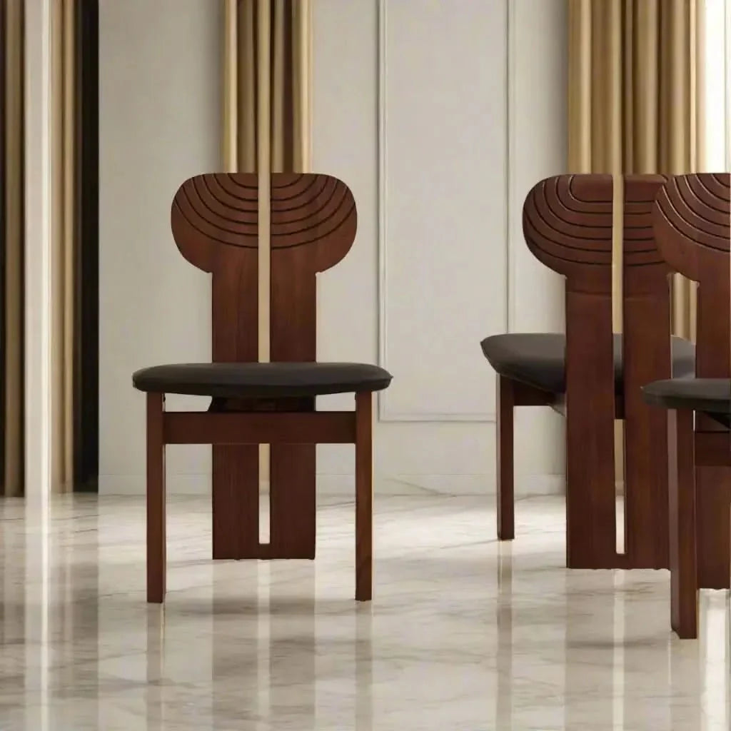 Afro Design Dining Chair | Solid Walnut Wood | Sculptural Curved Backrest