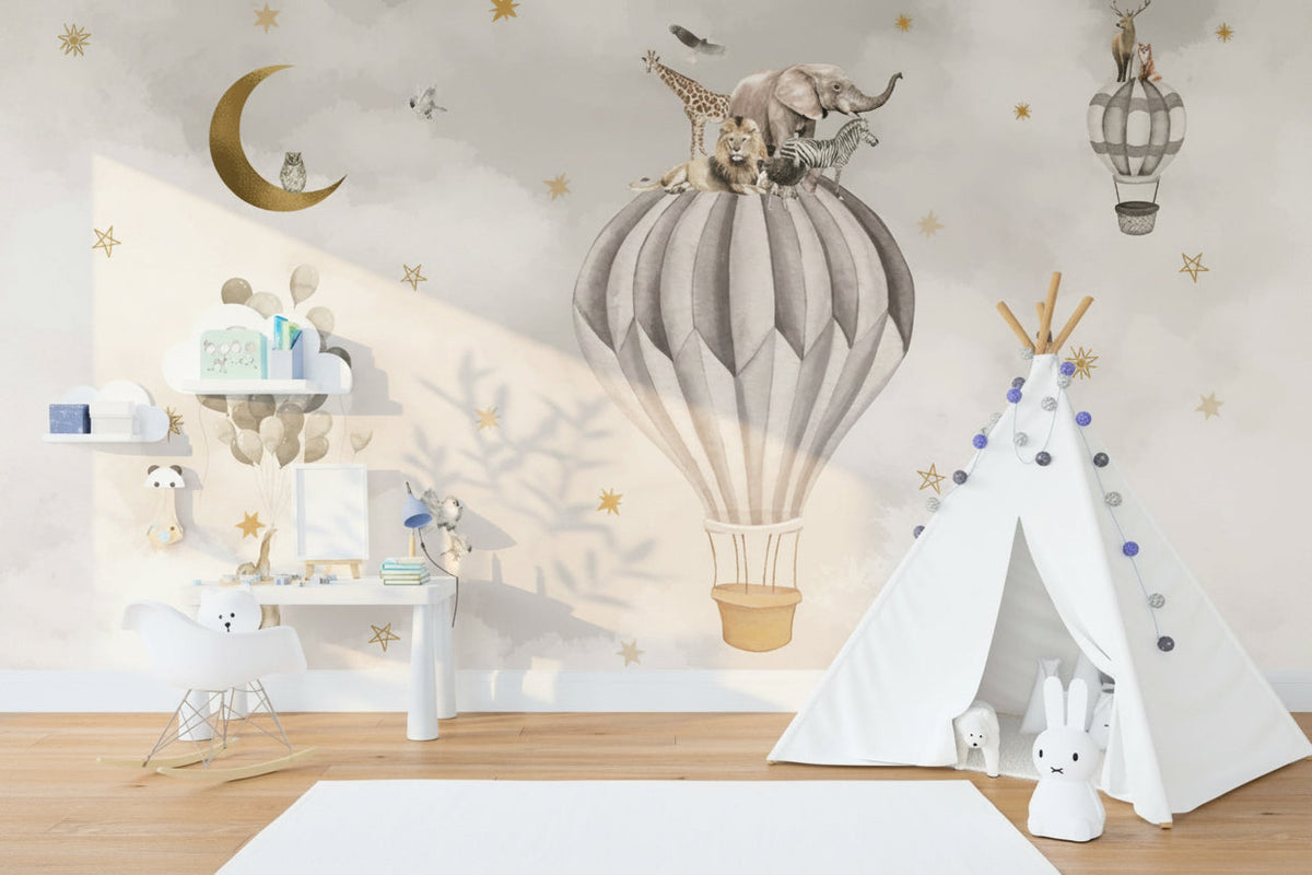 Air Balloon Safari Nursery Wallpaper Mural - Flying Safari