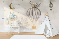 Air Balloon Safari Nursery Wallpaper Mural - Flying Safari