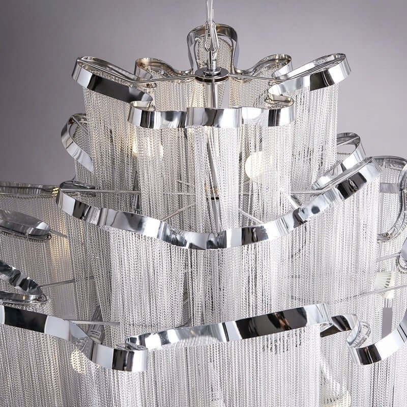 Aluminium Fringed Chandelier – Silver & Gold in 5 Sizes, Cold, Warm & Dimmable