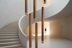 Aluminium Minimalist LED Staircase Chandelier – Coffee Silver or Gold, 1 to 10 Heads, 3 Colour Modes