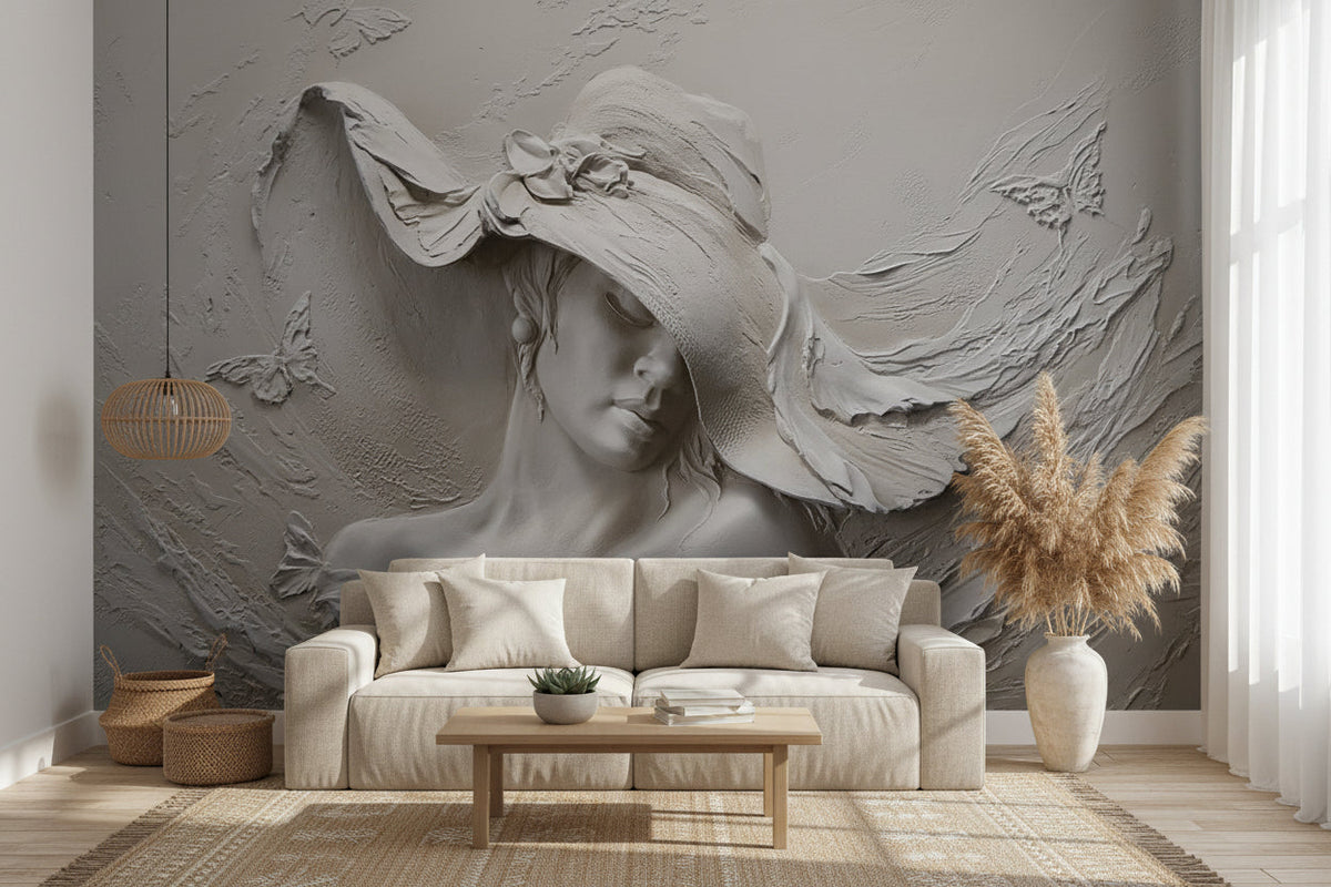 Ancient Style Lady with Hat Wallpaper for Home Wall Decor