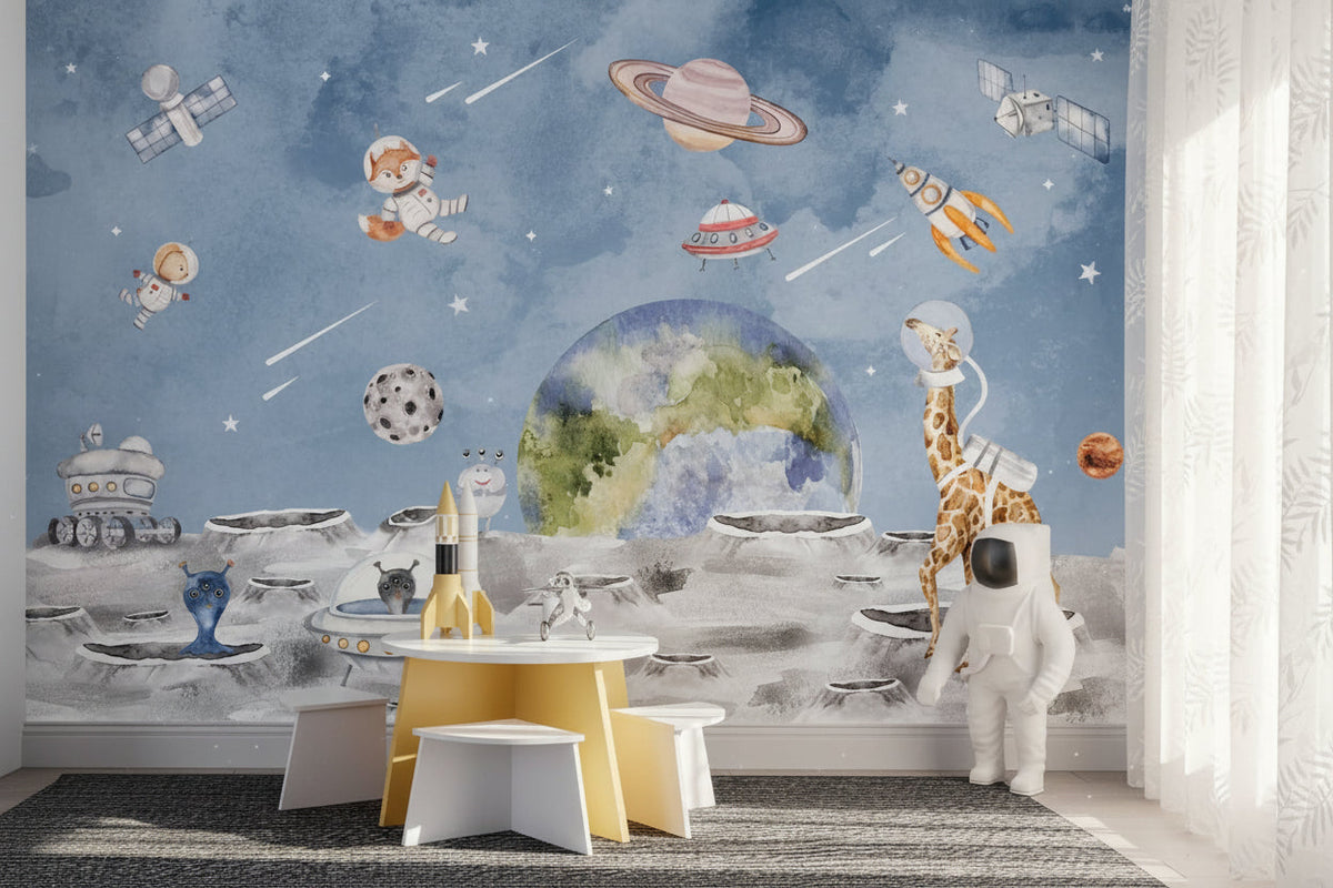 Animals in Space Astronauts: Kids Room Wallpaper Mural