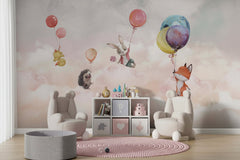 Animals on Balloon - Kids Nursery Wallpaper Mural