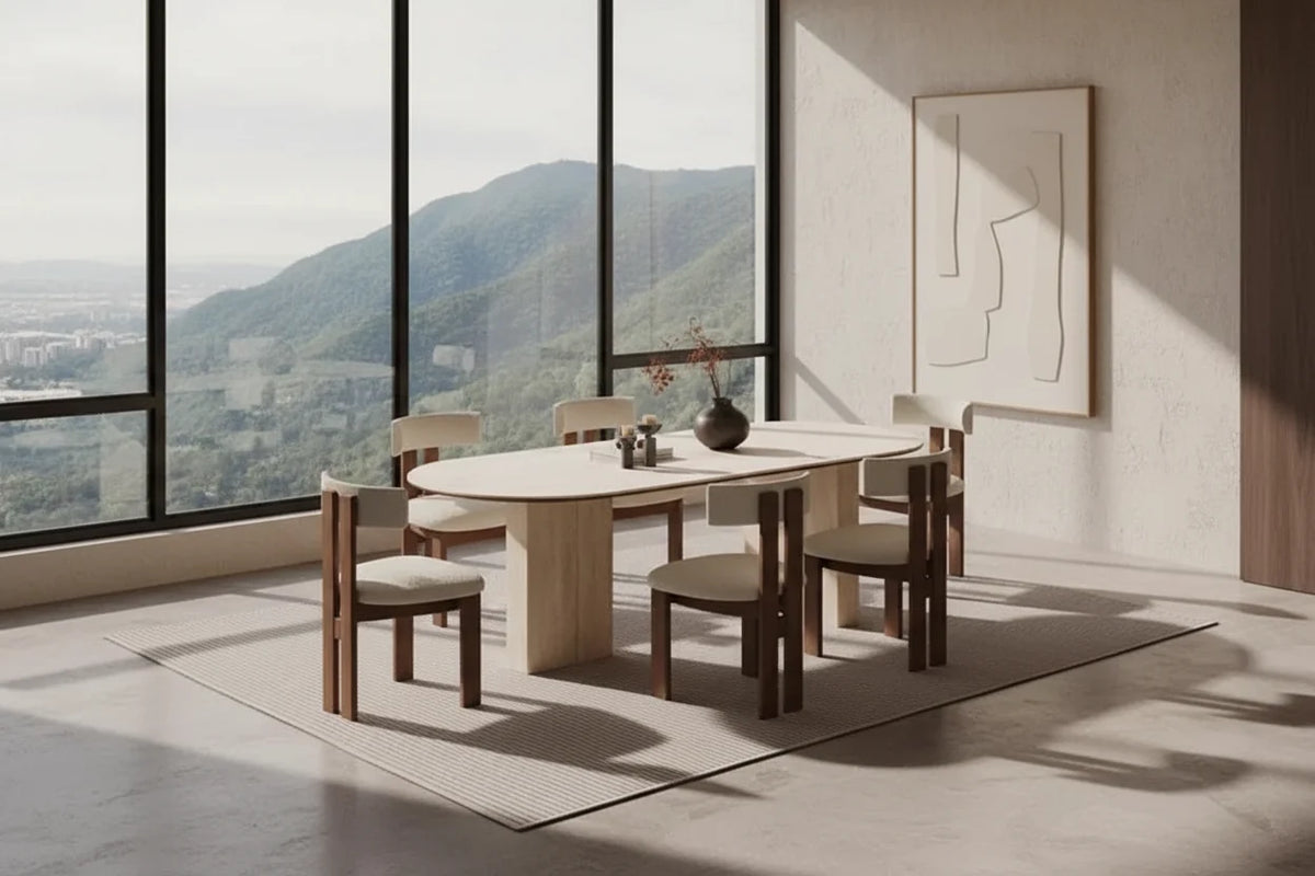 Arch Rock Slab Dining Table Set – Modern Elegance with Timeless Durability