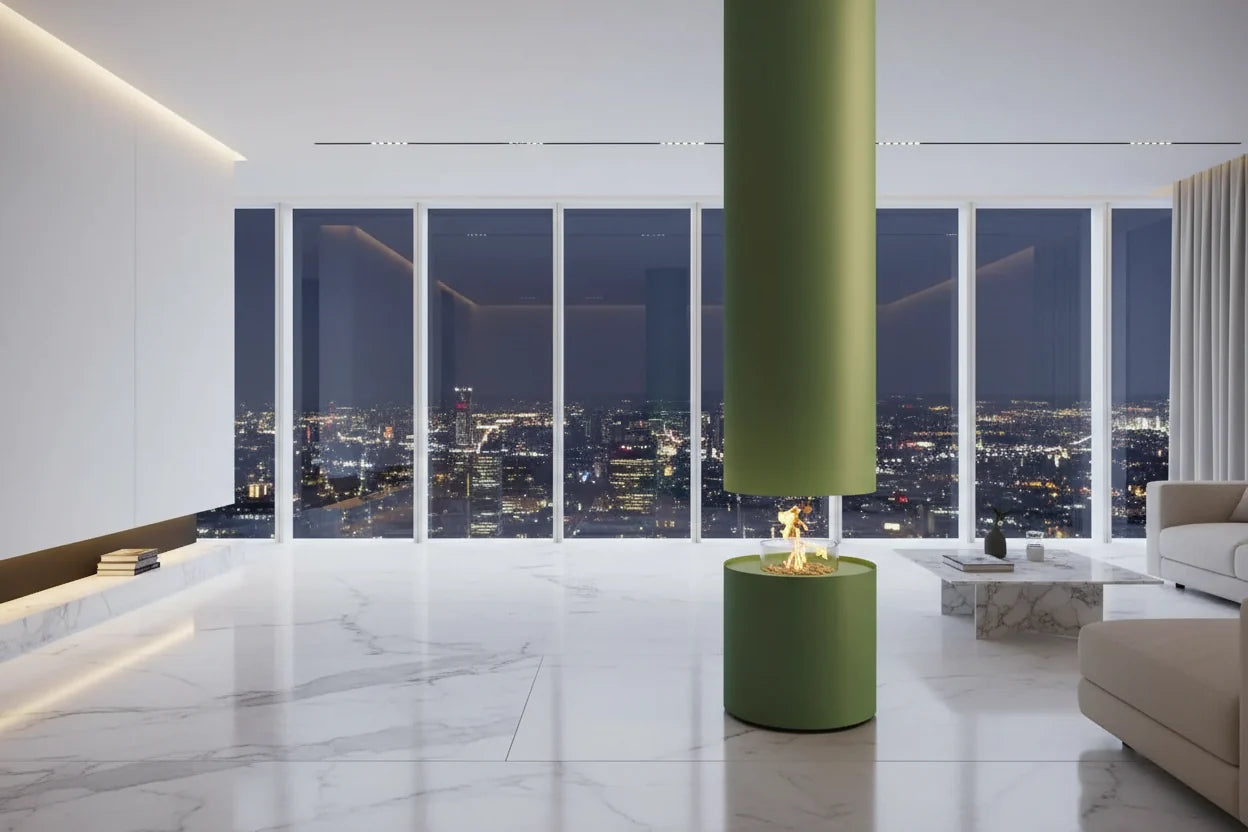 Artistic Cylindrical Hanging Fireplace – High Carbon Steel, Electric or Fuel Option