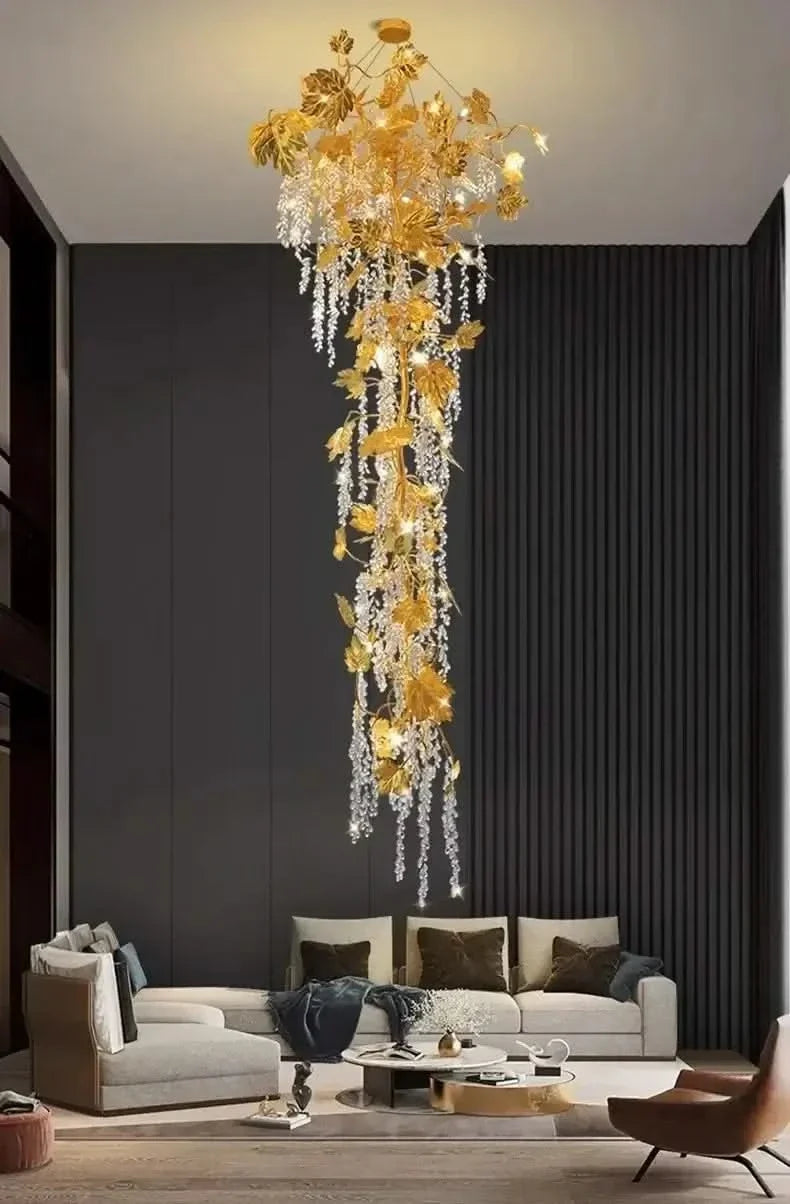 Autumn Leaves Fall Crystal Staircase Chandelier – Plated Crystal LED, Warm, Cool & Tri-Colour