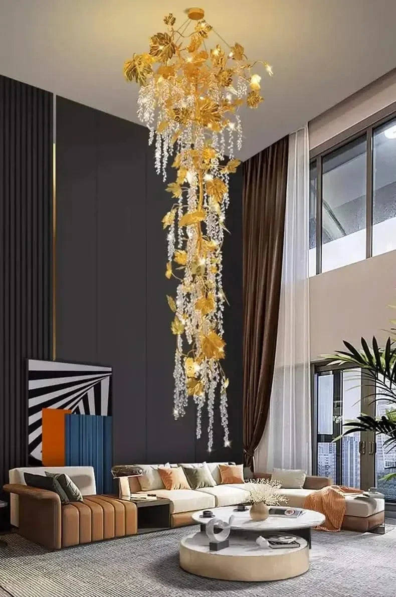 Autumn Leaves Fall Crystal Staircase Chandelier – Plated Crystal LED, Warm, Cool & Tri-Colour