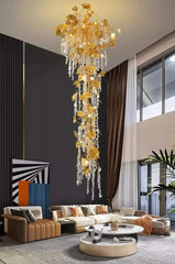 Autumn Leaves Fall Crystal Staircase Chandelier – Plated Crystal LED, Warm, Cool & Tri-Colour