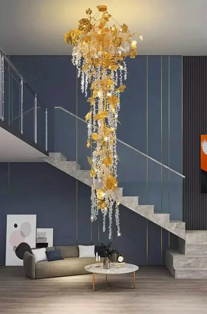 Autumn Leaves Fall Crystal Staircase Chandelier – Plated Crystal LED, Warm, Cool & Tri-Colour