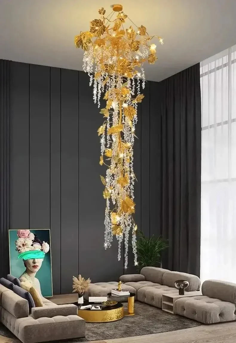 Autumn Leaves Fall Crystal Staircase Chandelier – Plated Crystal LED, Warm, Cool & Tri-Colour