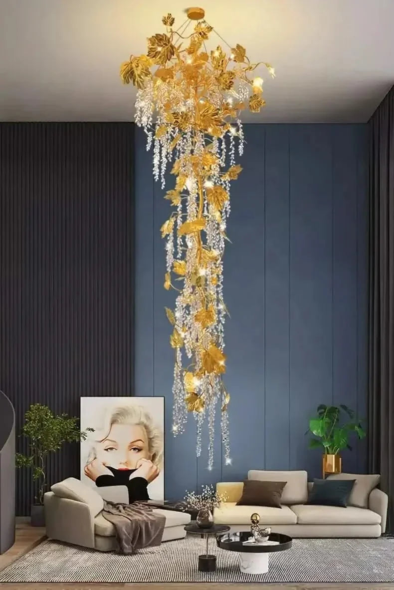 Autumn Leaves Fall Crystal Staircase Chandelier – Plated Crystal LED, Warm, Cool & Tri-Colour