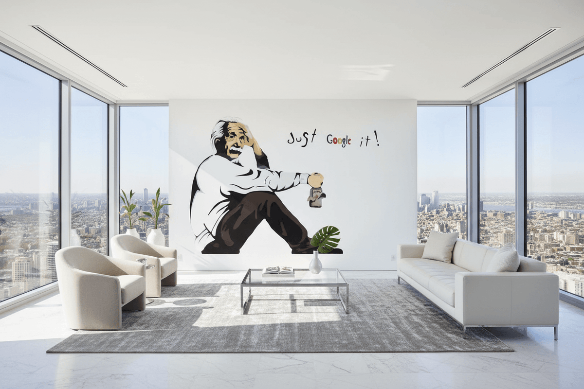 Banksy Einstein Just Google it Wallpaper Mural