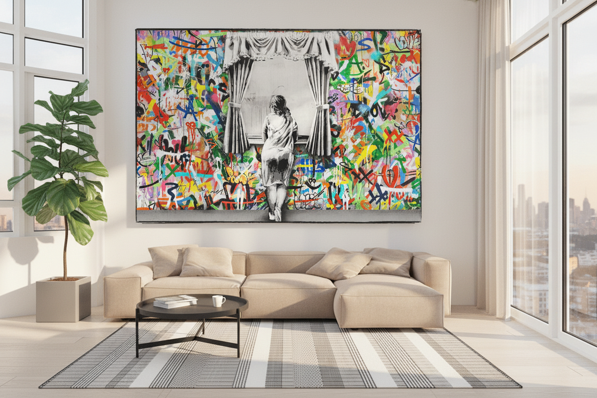 Banksy Freedom Curtains Lady Canvas Wall Art