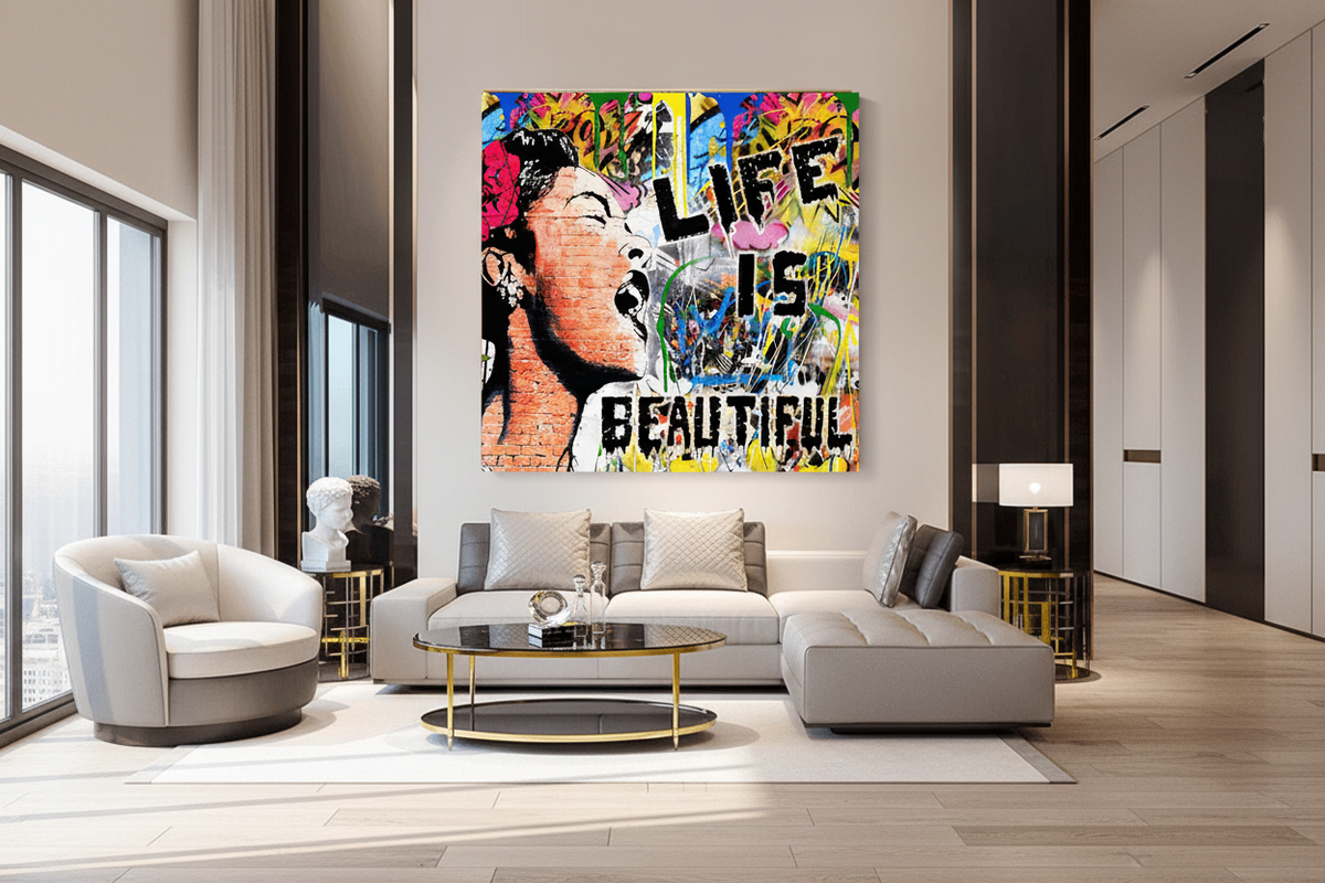 Banksy Life is Beautiful Graffiti Canvas Wall Art