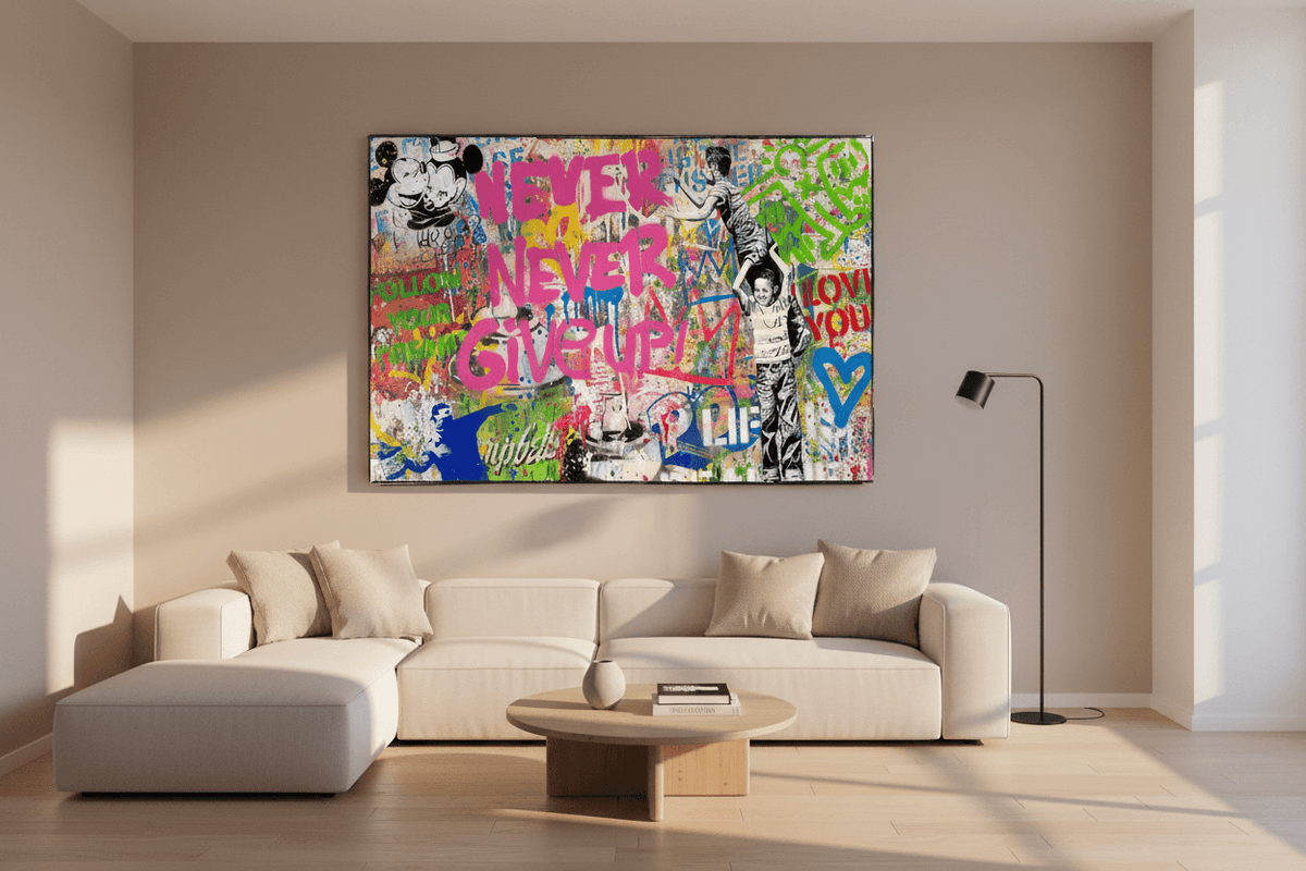 Banksy Never Give Up Icons Canvas Wall Art