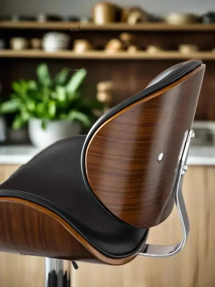 Banqueta Leather Bar Stool width Oak Wood Base
