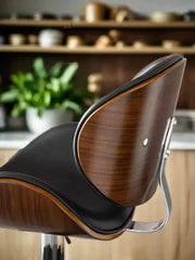 Banqueta Leather Bar Stool width Oak Wood Base