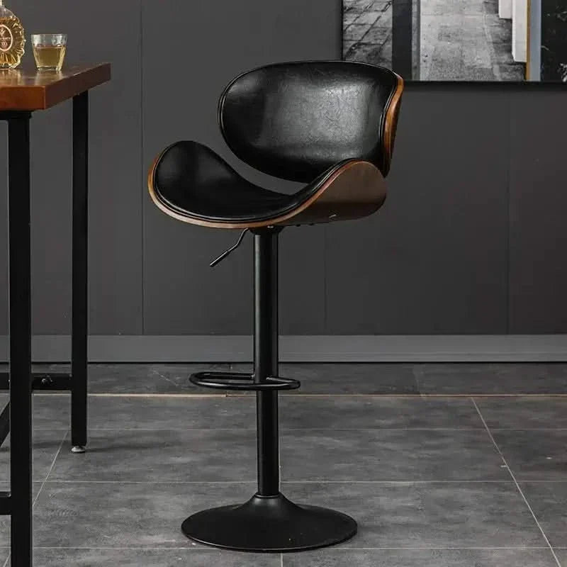 Banqueta Leather Bar Stool width Oak Wood Base
