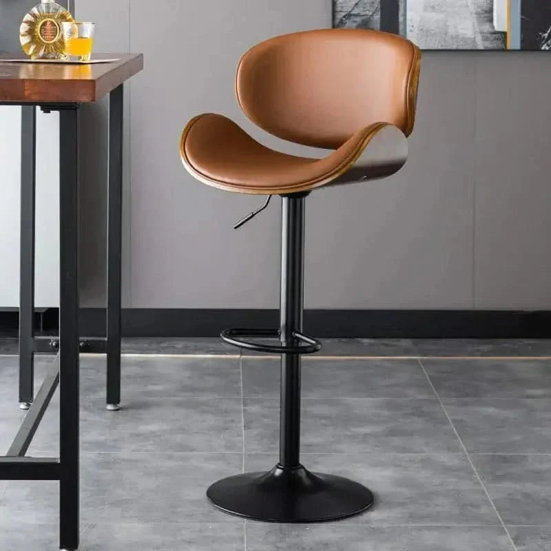 Banqueta Leather Bar Stool width Oak Wood Base