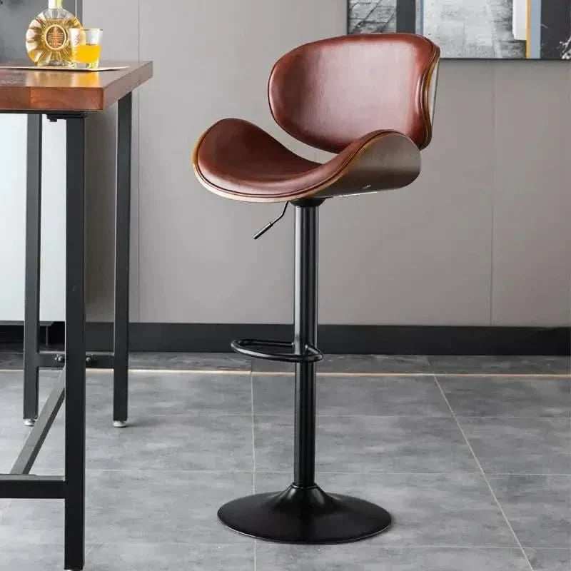 Banqueta Leather Bar Stool width Oak Wood Base