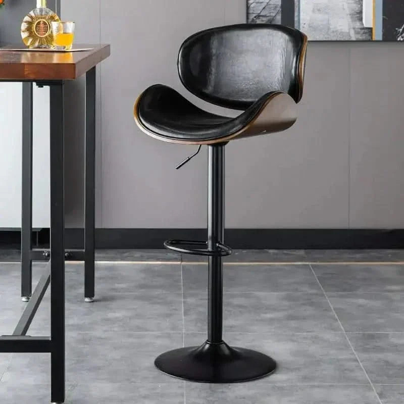 Banqueta Leather Bar Stool width Oak Wood Base