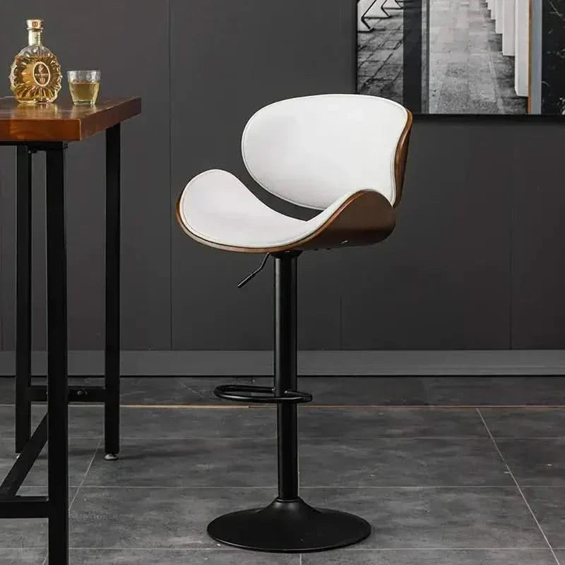 Banqueta Leather Bar Stool width Oak Wood Base