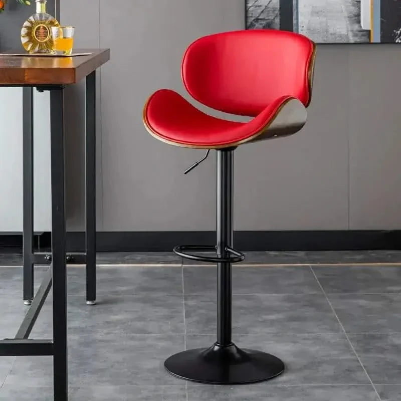 Banqueta Leather Bar Stool width Oak Wood Base