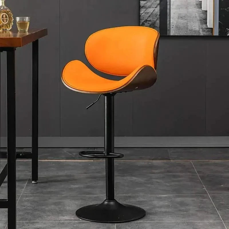 Banqueta Leather Bar Stool width Oak Wood Base