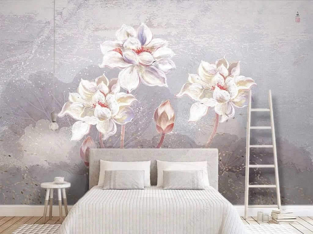 Behind the Bed Flowers Wallpaper Mural