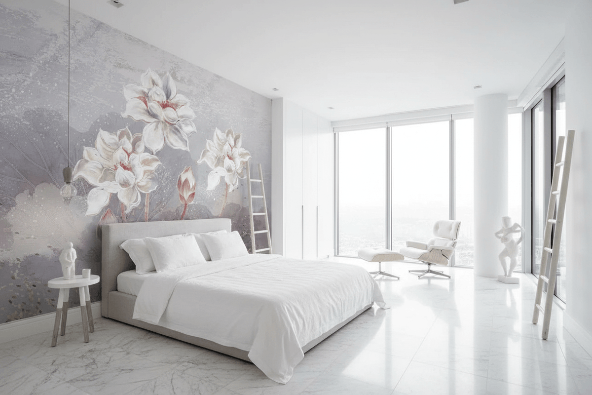 Behind the Bed Flowers Wallpaper Mural