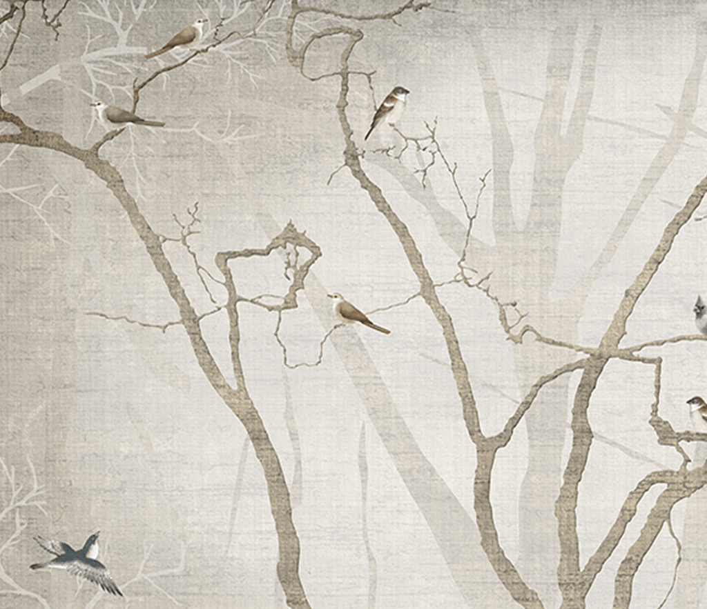 Birds on Tree Trunks Wallpaper Mural
