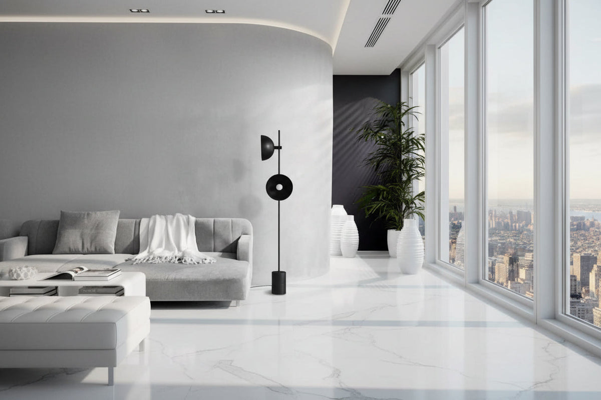 Black Heavy Standing Floor Lamp – Durable Elegant Statement Light