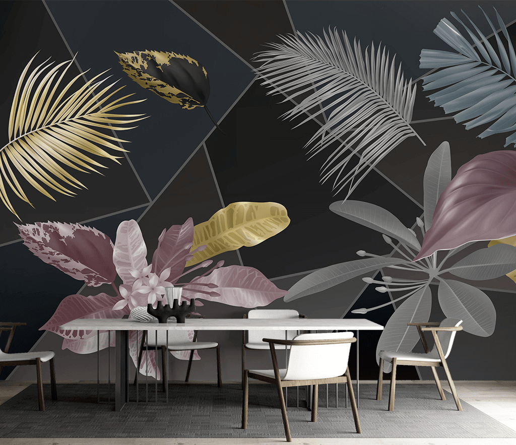 Black Leafs Pattern Wallpaper Murals - Premium Design