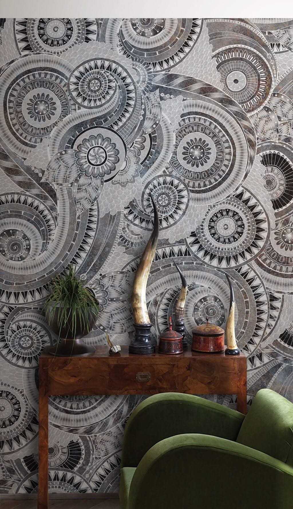 Black Mandala Boho Wallpaper Mural