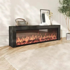 Black Oak Fireplace TV Cabinet Simulated Flames