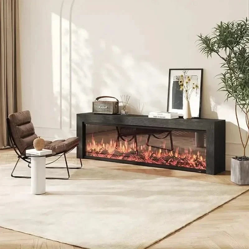 Black Oak Fireplace TV Cabinet Simulated Flames