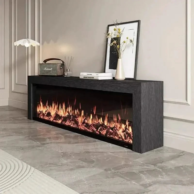 Black Oak Fireplace TV Cabinet Simulated Flames