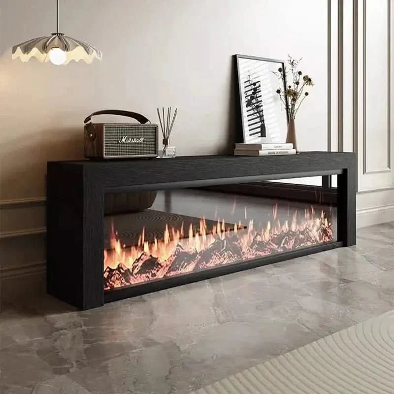 Black Oak Fireplace TV Cabinet Simulated Flames