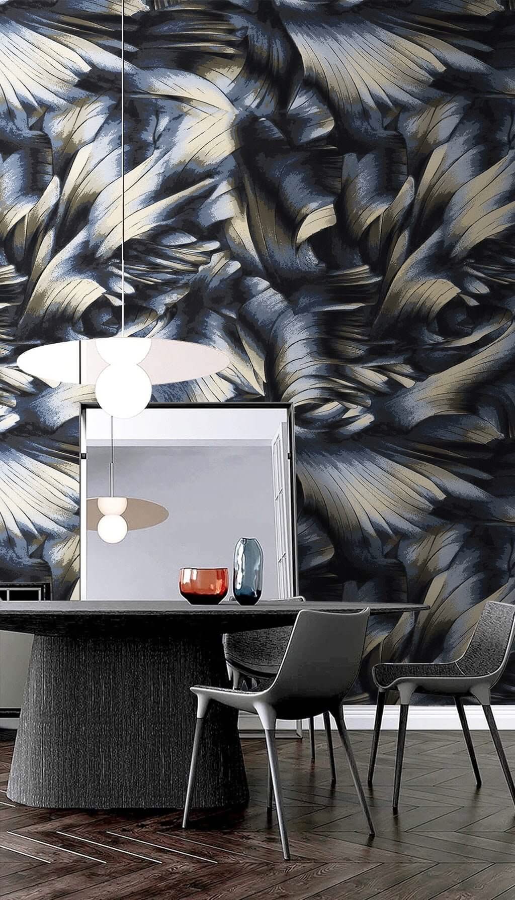 Black Shadow Leaves Wallpaper Mural